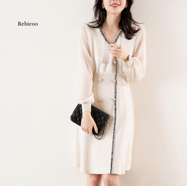 casual dresses autumn fashion slim knitted women dress transparent long sleeve beading buttons spliced elegant v neck female garments, Black;gray
casual dresses autumn fashion slim knitted women dress transparent long sleeve beading buttons spliced elegant v neck female garments, Black;gray