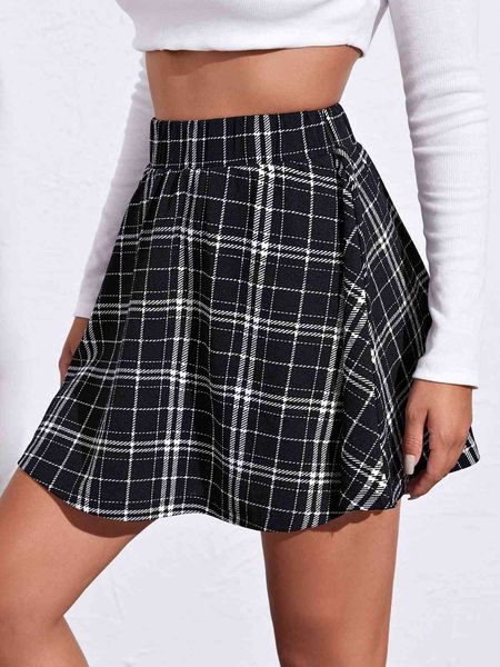 short selling version skirt design fashionable plaid print high waist, Black 
short selling version skirt design fashionable plaid print high waist, Black
