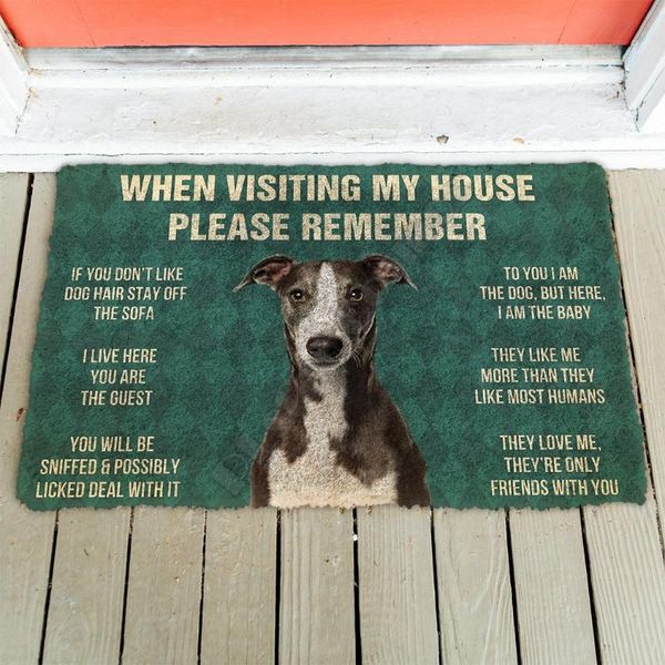 please remember whippet house rules custom doormat non slip door floor mats decor porch carpets 
please remember whippet house rules custom doormat non slip door floor mats decor porch carpets