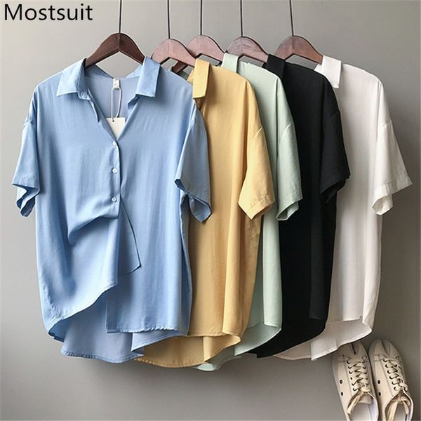 summer korean solid women shirt short sleeve turn-down collar single breasted loose casual basic blouses femme 210514, White
summer korean solid women shirt short sleeve turn-down collar single breasted loose casual basic blouses femme 210514, White