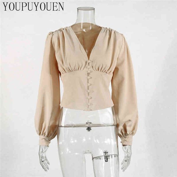 2021 spring ladies elegant lantern long sleeve blouse v neck crop fashion women button up vintage shirts casual clothing, White
2021 spring ladies elegant lantern long sleeve blouse v neck crop fashion women button up vintage shirts casual clothing, White