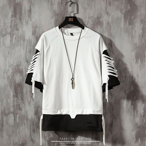 streetwear cotton short sleeve men hip hop patchwork summer mens, White;black
streetwear cotton short sleeve men hip hop patchwork summer mens, White;black