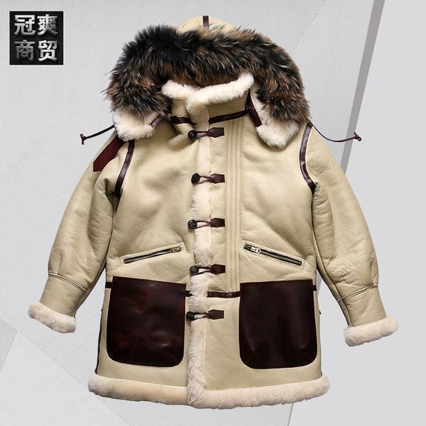 Fashion Leather World War Ii Us Bomber Pilot B7 Fur One Men's Detachable Hat Medium Length Sheep Coat, World war ii retro white
Fashion Leather World War Ii Us Bomber Pilot B7 Fur One Men's Detachable Hat Medium Length Sheep Coat, World war ii retro white