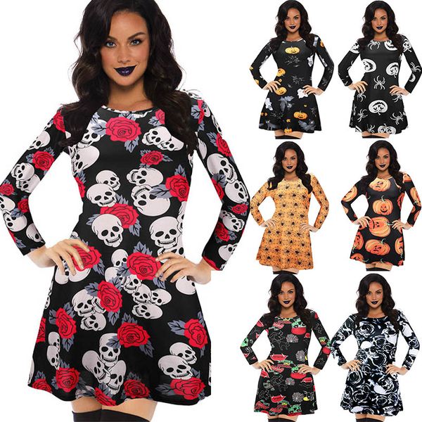 women dress halloween cosplay long sleeve dresses ladies pumpkin skeleton print dress female round collar dresses 17 colors 050812, Black;gray
women dress halloween cosplay long sleeve dresses ladies pumpkin skeleton print dress female round collar dresses 17 colors 050812, Black;gray