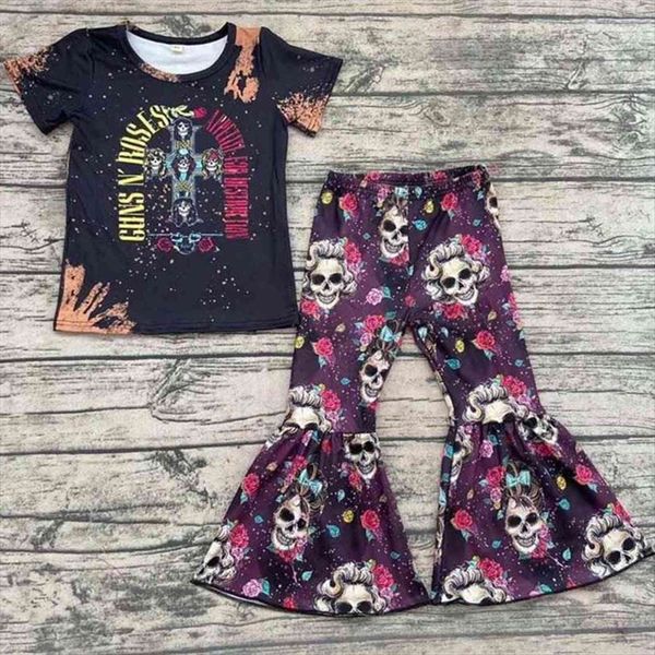 wholesale kids fashionable boutique outfits short sleeve skull flower bell bottomed pants baby girls children clothing sets, White
wholesale kids fashionable boutique outfits short sleeve skull flower bell bottomed pants baby girls children clothing sets, White