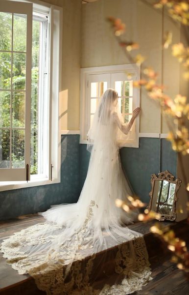 bridal veils luxury cathedral length with comb 3.5m two layers long white champange lace applique sequins wedding veil, Black
bridal veils luxury cathedral length with comb 3.5m two layers long white champange lace applique sequins wedding veil, Black