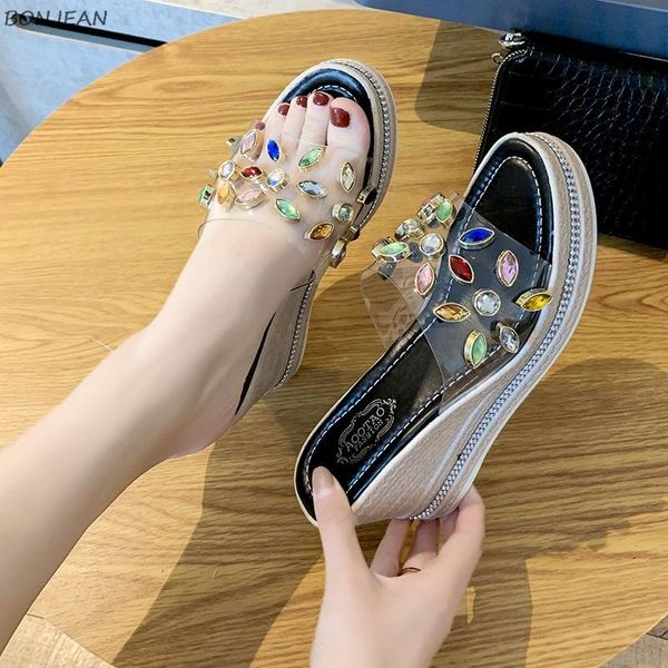 summer wedges women's shoes colorful rhinestones transparent pvc slippers platform thick bottom, Black
summer wedges women's shoes colorful rhinestones transparent pvc slippers platform thick bottom, Black