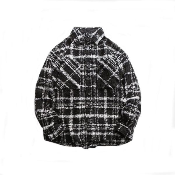 men's casual shirts 2021 autumn trendy lapel jacket japanese retro black and white plaid long sleeve loose coat men, White;black
men's casual shirts 2021 autumn trendy lapel jacket japanese retro black and white plaid long sleeve loose coat men, White;black