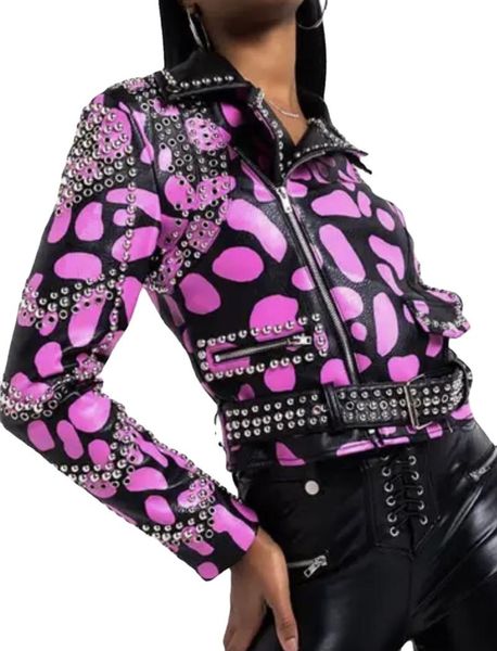 women's leather & faux full rivet jacket motobike cool punk rock pink coat chic yuppie stage show costumes drum guitar dj club graphic, Black
women's leather & faux full rivet jacket motobike cool punk rock pink coat chic yuppie stage show costumes drum guitar dj club graphic, Black