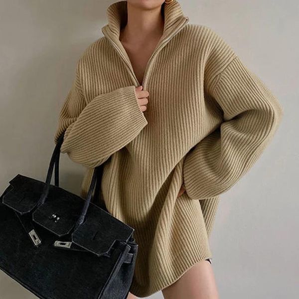 women's sweaters women pullover zipper loose female sweater turn down collar soft knitted ladies jumper 2021 warm autumn winter, White;black
women's sweaters women pullover zipper loose female sweater turn down collar soft knitted ladies jumper 2021 warm autumn winter, White;black