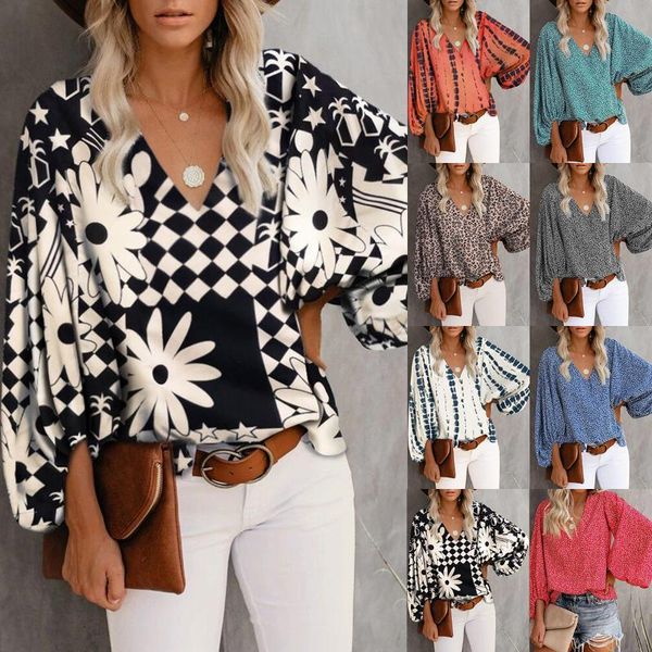 women's t-shirt 2021 summer v-neck shirt printed lantern sleeve women long for, White
women's t-shirt 2021 summer v-neck shirt printed lantern sleeve women long for, White