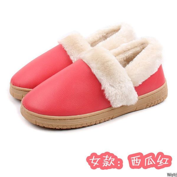 year's word wool leather cotton slippers indoor home warm non-slip, Black