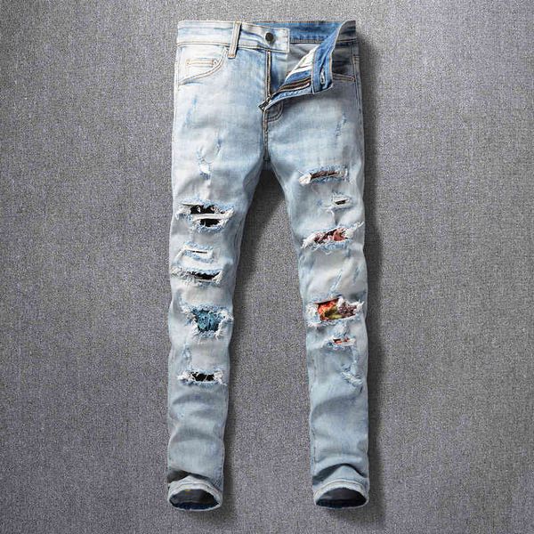 jeans fashion streetwear men light blue elastic slim fit ripped jeans patches designer punk style hip hop pants
jeans fashion streetwear men light blue elastic slim fit ripped jeans patches designer punk style hip hop pants