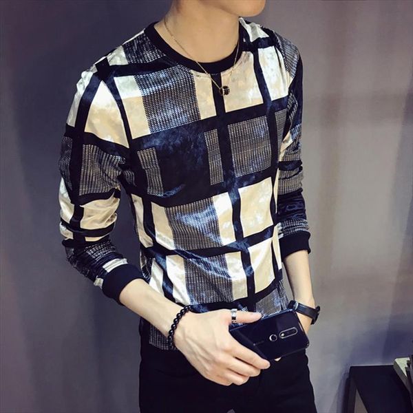 autumn velour lattice printing mens t shirt homme club outfit slim fit long sleeve o neck velvet, White;black
autumn velour lattice printing mens t shirt homme club outfit slim fit long sleeve o neck velvet, White;black