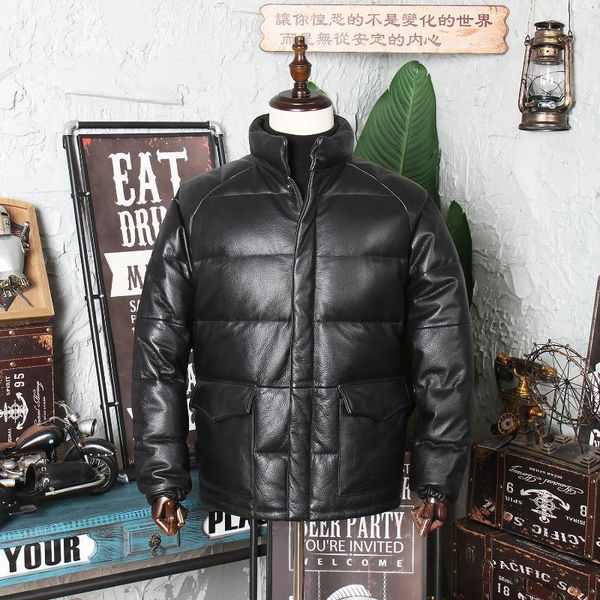men's leather & faux off season down jacket cowhide stand collar warm and comfortable cotton home fashion winter thick, Black
men's leather & faux off season down jacket cowhide stand collar warm and comfortable cotton home fashion winter thick, Black