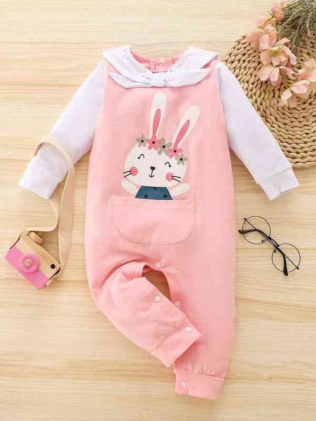 baby cartoon rabbit graphic jumpsuit she, Blue 
baby cartoon rabbit graphic jumpsuit she, Blue