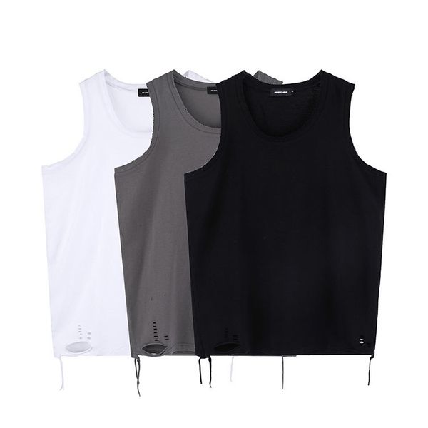 2021 3colors cotton ripped vest t-shirt hip hop short sleeve solid tee summer streetwear, White;black
2021 3colors cotton ripped vest t-shirt hip hop short sleeve solid tee summer streetwear, White;black