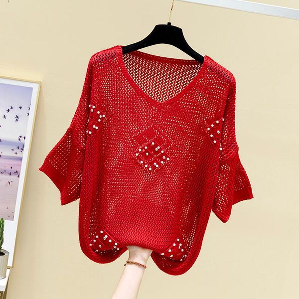 women's sweaters spring 2021 v-neck hollow out beaded bat middle sleeve loose blouse thin knitting base coat fashion, White;black
women's sweaters spring 2021 v-neck hollow out beaded bat middle sleeve loose blouse thin knitting base coat fashion, White;black