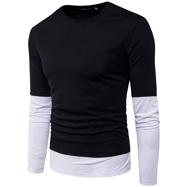 men's t-shirts summer fashion cuff stitching trend youth street long sleeve top, White;black
men's t-shirts summer fashion cuff stitching trend youth street long sleeve top, White;black