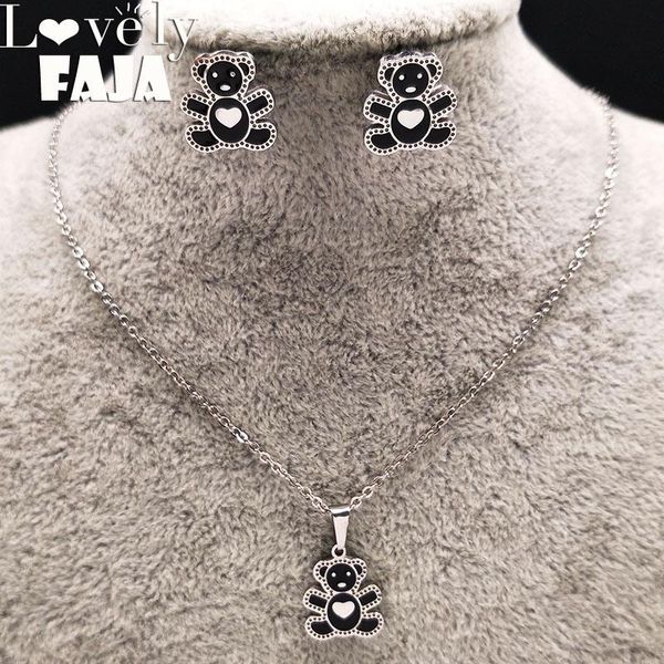 earrings & necklace 2021 bear stainless steel enamel jewelry sets women black earring set acero inoxidable joyeria conjuntos 178561, Silver
earrings & necklace 2021 bear stainless steel enamel jewelry sets women black earring set acero inoxidable joyeria conjuntos 178561, Silver