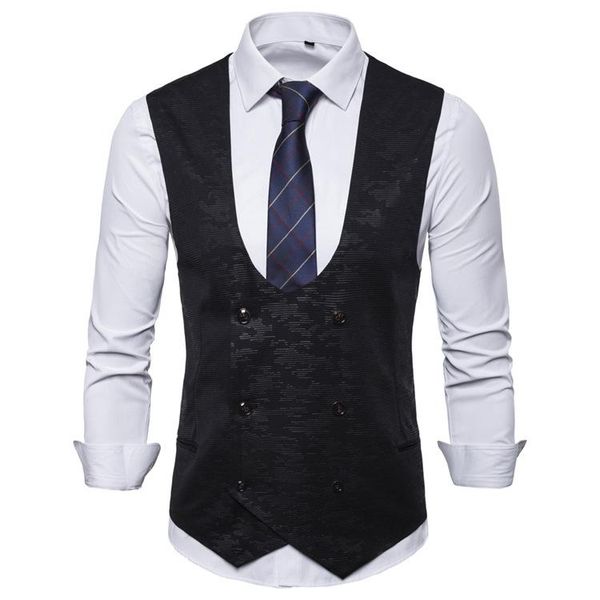 men's vests spring casual u-neck double-breasted slim-fit shadowy business vest suit wedding waistcoat weste mj161, Black;white
men's vests spring casual u-neck double-breasted slim-fit shadowy business vest suit wedding waistcoat weste mj161, Black;white