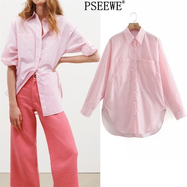 spring pink striped oversized shirt woman chic pockets button up long women asymmetric hem sleeve 210519, White
spring pink striped oversized shirt woman chic pockets button up long women asymmetric hem sleeve 210519, White