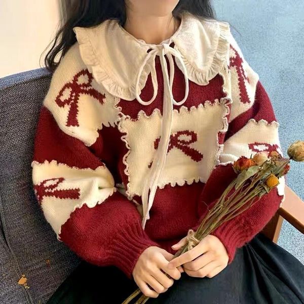 women's sweaters 2021 bowknot print pullovers japanese preppy style long sleeve sweater cute kawaii sweet soft top, White;black
women's sweaters 2021 bowknot print pullovers japanese preppy style long sleeve sweater cute kawaii sweet soft top, White;black
