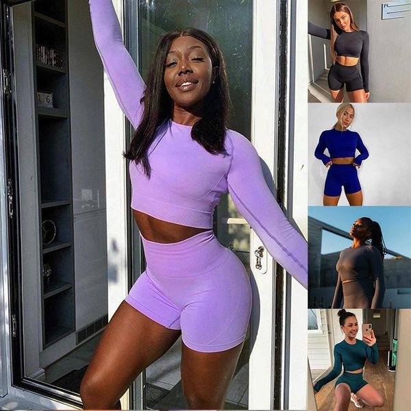 running sets 2pcs seamless women yoga nylon sweat suits gym fitness long sleeve crop high waist leggings jogging for, Black;blue
running sets 2pcs seamless women yoga nylon sweat suits gym fitness long sleeve crop high waist leggings jogging for, Black;blue