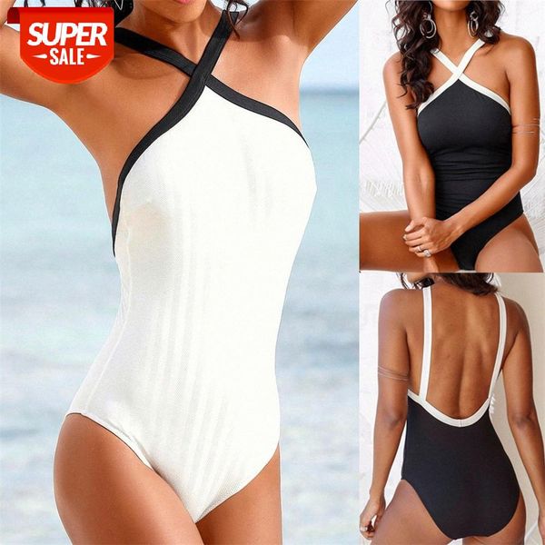 bathing suits black and white mixed color cross halter one-piece bikini swimsuit ladies #bs4t, White;black
bathing suits black and white mixed color cross halter one-piece bikini swimsuit ladies #bs4t, White;black