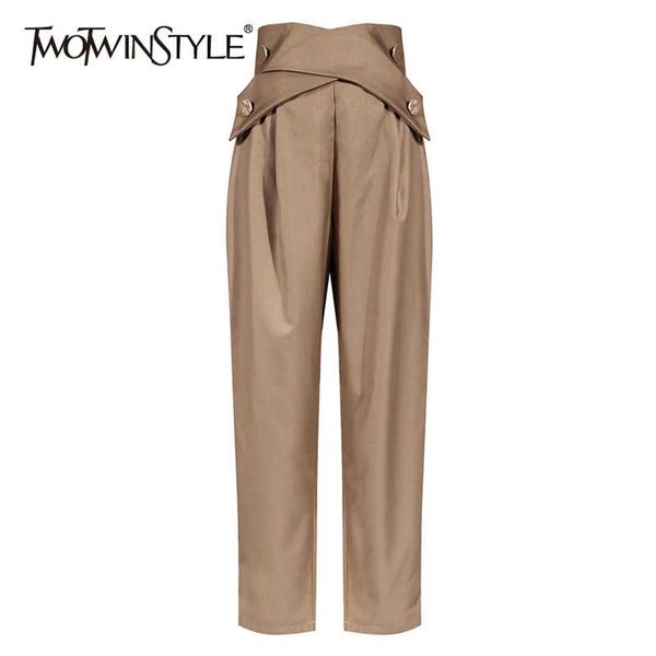 twotwinstyle casual irregular trousers for women high waist lace up button straight slim pants female autumn fashion 210925, Black;white
twotwinstyle casual irregular trousers for women high waist lace up button straight slim pants female autumn fashion 210925, Black;white