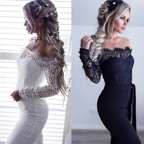 women spring lace floral solid long sleeve jumpsuit fashion slash neck patchwork long-sleeved belt jumpsuits women's & rompers, Black;white
women spring lace floral solid long sleeve jumpsuit fashion slash neck patchwork long-sleeved belt jumpsuits women's & rompers, Black;white