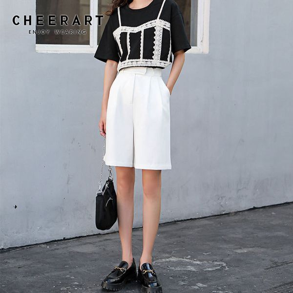 white summer shorts women loose high waist casual ladies korean clothes 210427, White;black
white summer shorts women loose high waist casual ladies korean clothes 210427, White;black