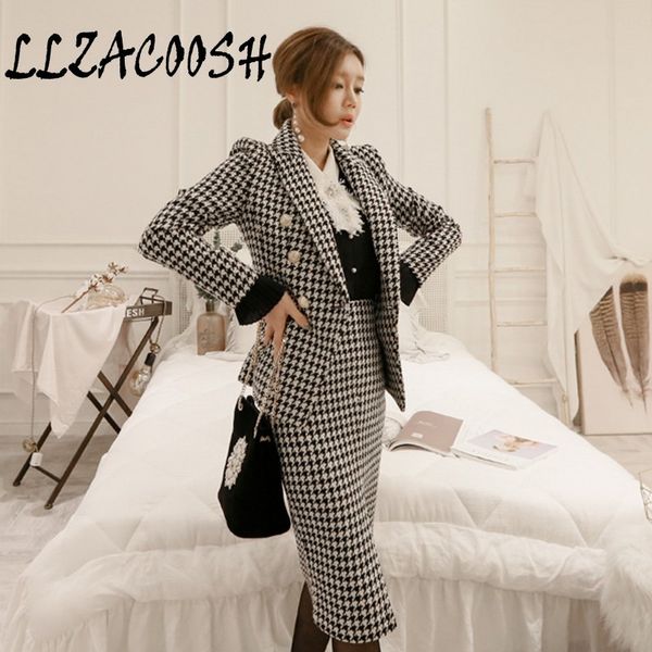 fall winter women suits fashion black white tweed plaid turn down collar blazer coat + split pencil skirt 2 piece set 210514
fall winter women suits fashion black white tweed plaid turn down collar blazer coat + split pencil skirt 2 piece set 210514