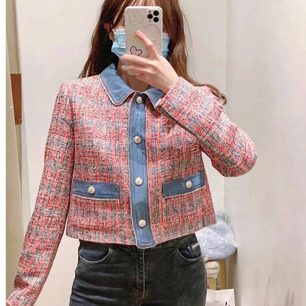 women's jackets 21 spring and summer french xiaoxiang style denim splicing diamond lapel single breasted short coat wear, Black;brown
women's jackets 21 spring and summer french xiaoxiang style denim splicing diamond lapel single breasted short coat wear, Black;brown