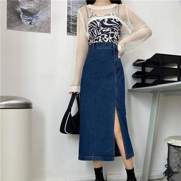 chic harajuku jeans autumn womens skirts split denim femme high waist long vintage side zipper saia, Black 
chic harajuku jeans autumn womens skirts split denim femme high waist long vintage side zipper saia, Black