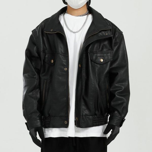men's fur & faux men vintage casual pu leather coat spring autumn male streetwear retro fashion motorcycle jacket outerwear, Black
men's fur & faux men vintage casual pu leather coat spring autumn male streetwear retro fashion motorcycle jacket outerwear, Black