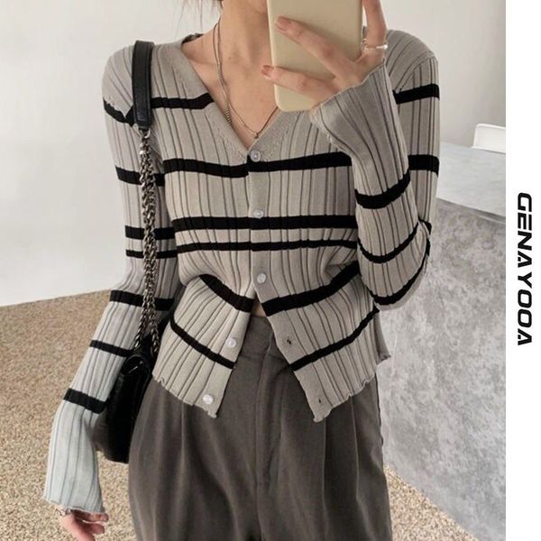 women's jackets genayooa striped v-neck slim cardigan women 2021 autumn korean long sleeve elastic ladies knitted casual sweater jumper, Black;brown
women's jackets genayooa striped v-neck slim cardigan women 2021 autumn korean long sleeve elastic ladies knitted casual sweater jumper, Black;brown