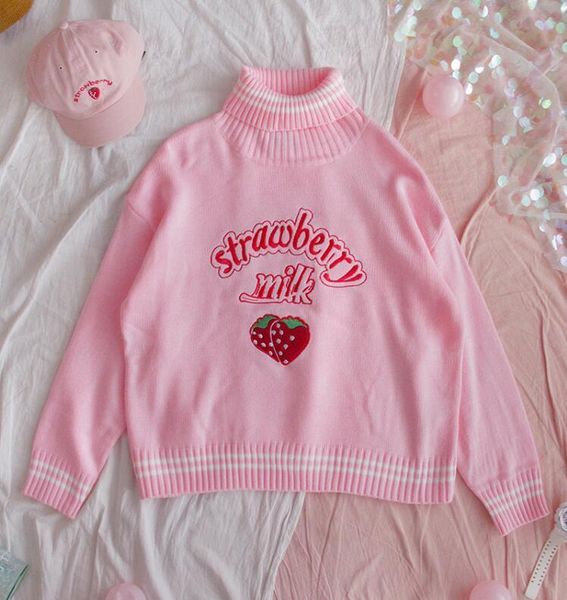 winter turtleneck loose korean women sweater strawberry embroidery knitted floral, White;black
winter turtleneck loose korean women sweater strawberry embroidery knitted floral, White;black