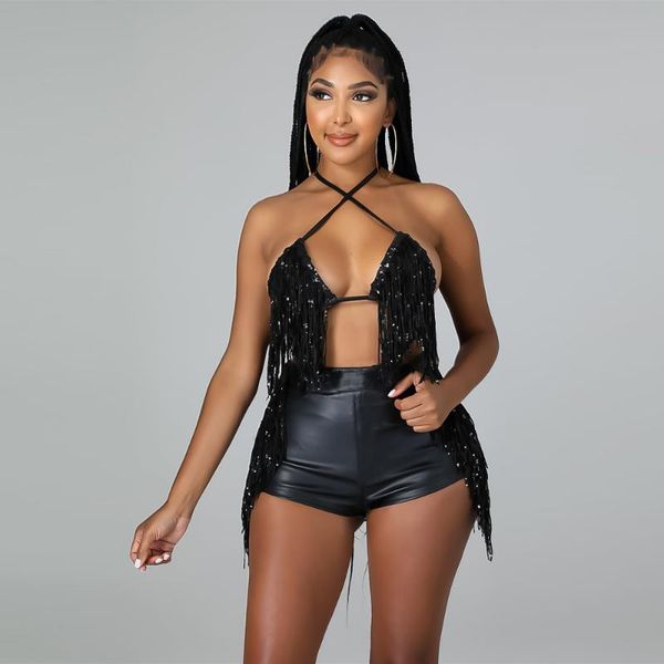 women's tracksuits wsevypo two-pieces shorts sets raves party clubwear women sequins tassles cross halter bra and high waist suits, Gray
women's tracksuits wsevypo two-pieces shorts sets raves party clubwear women sequins tassles cross halter bra and high waist suits, Gray