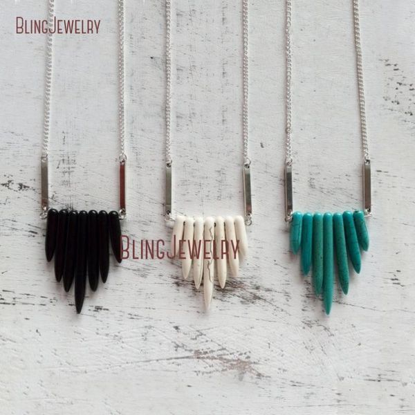 boho necklace turquoises white or black point gems two bar in silvery metal chain nm24337 pendant necklaces, Silver
boho necklace turquoises white or black point gems two bar in silvery metal chain nm24337 pendant necklaces, Silver