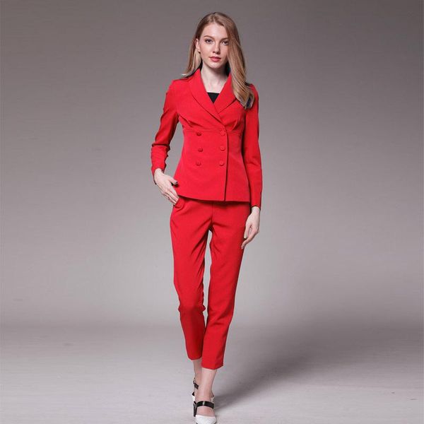women's two piece pants suit autumn and winter classic ladies red nine fashion professional double-breasted two-piece, White
women's two piece pants suit autumn and winter classic ladies red nine fashion professional double-breasted two-piece, White