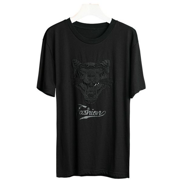 round neck tiger head embroidery fashion men's short sleeve t-shirt brand street wear, White;black
round neck tiger head embroidery fashion men's short sleeve t-shirt brand street wear, White;black