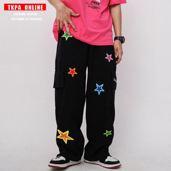 tkpa yuansu guochao star embroidery multi pocket straight tube overalls for men and women, Black
tkpa yuansu guochao star embroidery multi pocket straight tube overalls for men and women, Black