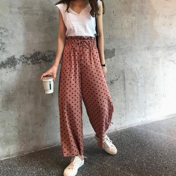 women's pants & capris 2021 korean summer wide leg women elastic high waist lace up casual polka dot loose ankle length trousers, Black;white
women's pants & capris 2021 korean summer wide leg women elastic high waist lace up casual polka dot loose ankle length trousers, Black;white