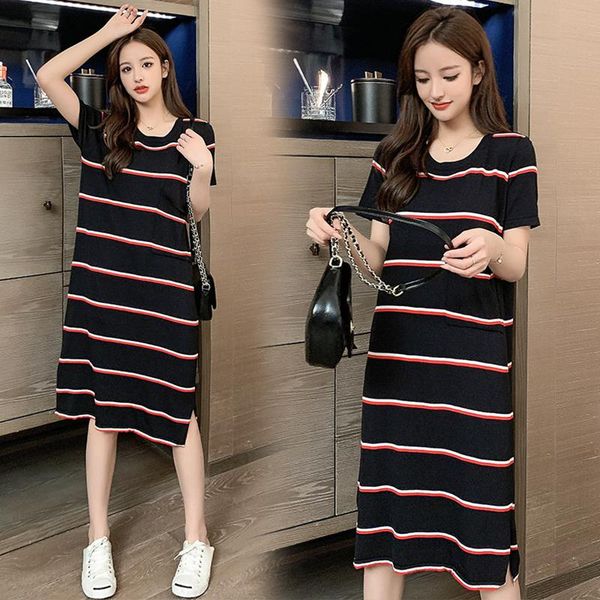 63932# maternity clothes summer cotton short sleeves loose stylish striped dress pregnant women mom dresses, White
63932# maternity clothes summer cotton short sleeves loose stylish striped dress pregnant women mom dresses, White