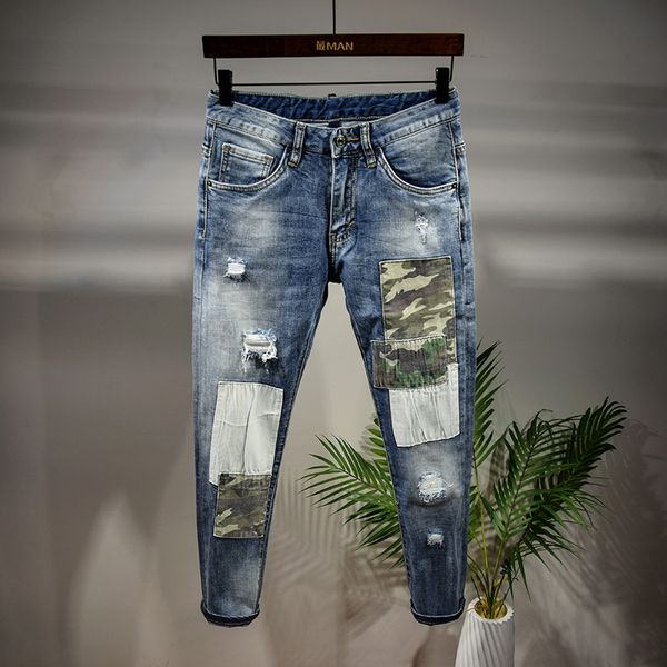 jeans korean style fashion men jeans camouflage patches designer ripped denim punk trousers streetwear slim fit elastic hip hop pants, Blue
jeans korean style fashion men jeans camouflage patches designer ripped denim punk trousers streetwear slim fit elastic hip hop pants, Blue