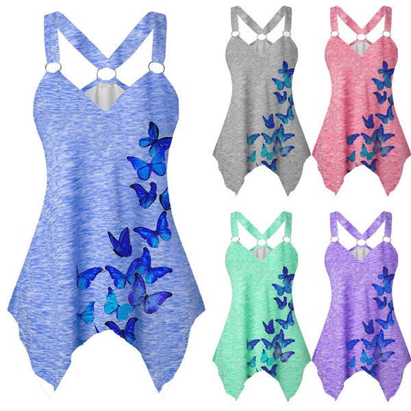 women's fashion butterfly pattern print vest summer sleeveless v-collar tank casual blouse for women plus size, White
women's fashion butterfly pattern print vest summer sleeveless v-collar tank casual blouse for women plus size, White