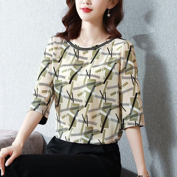 women's blouses & shirts summer shirt silk printing for women short sleeve female design and color o-neck blouse basic, White
women's blouses & shirts summer shirt silk printing for women short sleeve female design and color o-neck blouse basic, White