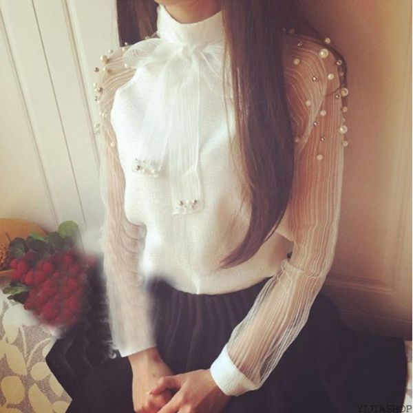 summer elegant organza bow pearl white blouse ladies casual chiffon shirt long-sleeved women's blouses & shirts
summer elegant organza bow pearl white blouse ladies casual chiffon shirt long-sleeved women's blouses & shirts