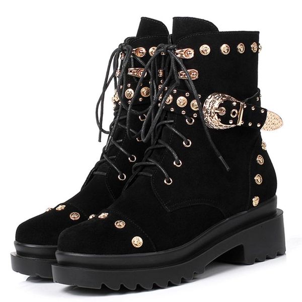 boots sarairis genuine leather kid suede female motocycle buckle rivet platform low heel women brand shoes woman, Black
boots sarairis genuine leather kid suede female motocycle buckle rivet platform low heel women brand shoes woman, Black
